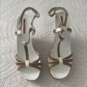 Prada Brown and White Heeled Shoes with Classic Design